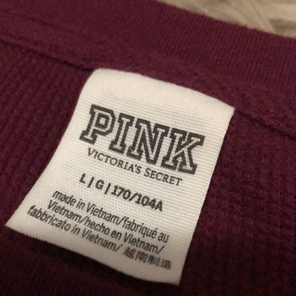 VS PINK-OverSized Crop Waffle LongSleeve-Classic Logo-Sz L-Maroon/White-EUC - Picture 9 of 15